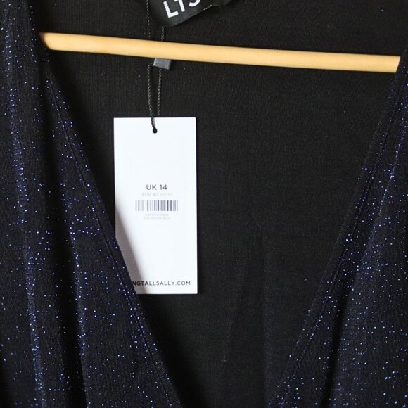 LTS Tall Blue Glitter Wrap Look Top – New With Tags - Picture 4 of 6